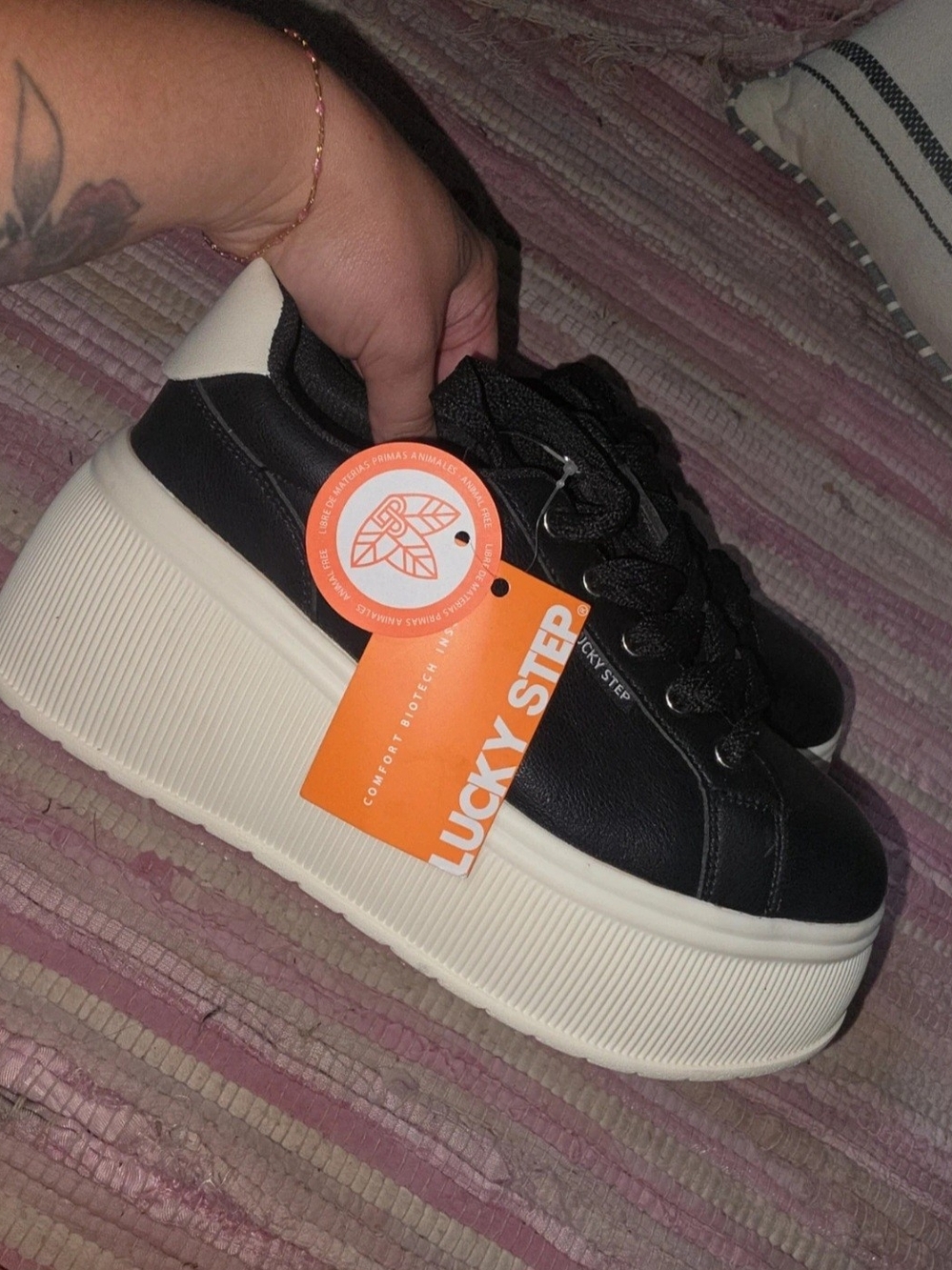 Lucky Step Black Platform Sneakers with White Sole